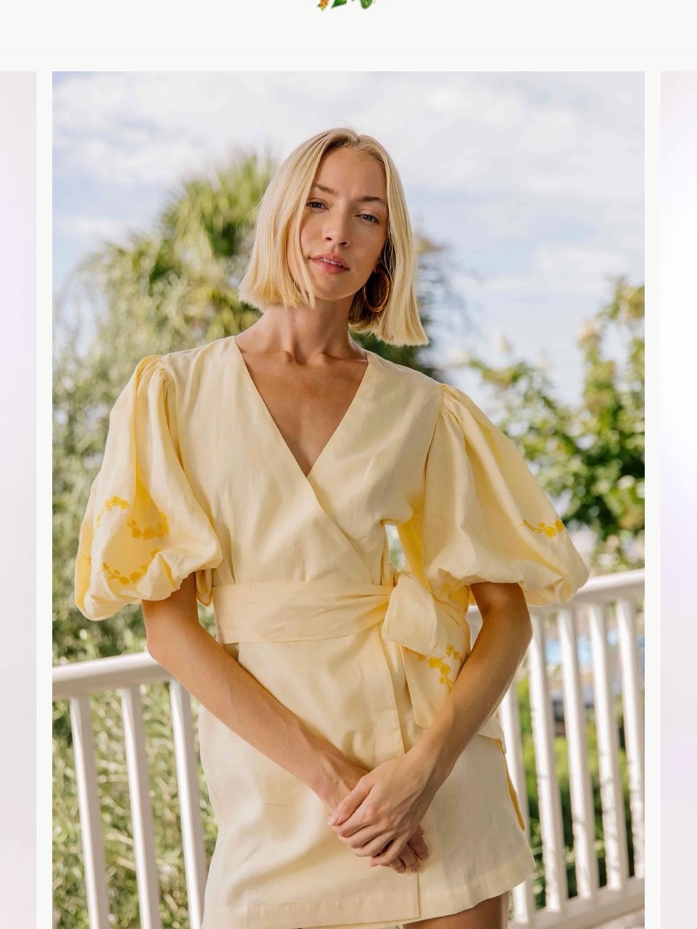 Fanm Mon Pale Yellow Puff-Sleeve Mini Dress